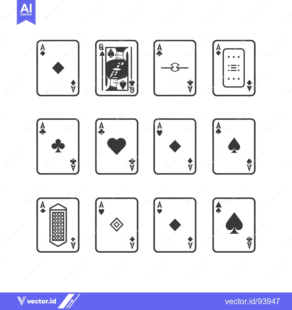 Premium Vector dari Set of 12 Ace Playing Cards in Black and White