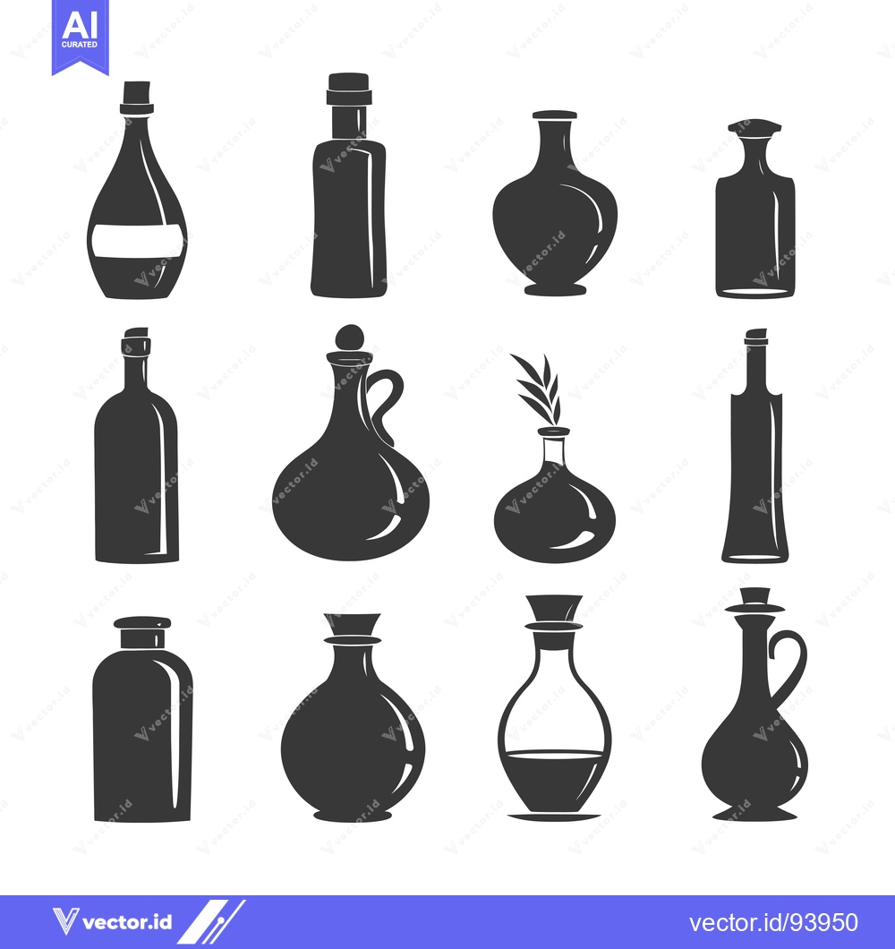 Premium Vector dari Set of 12 Black and White Bottle Silhouettes