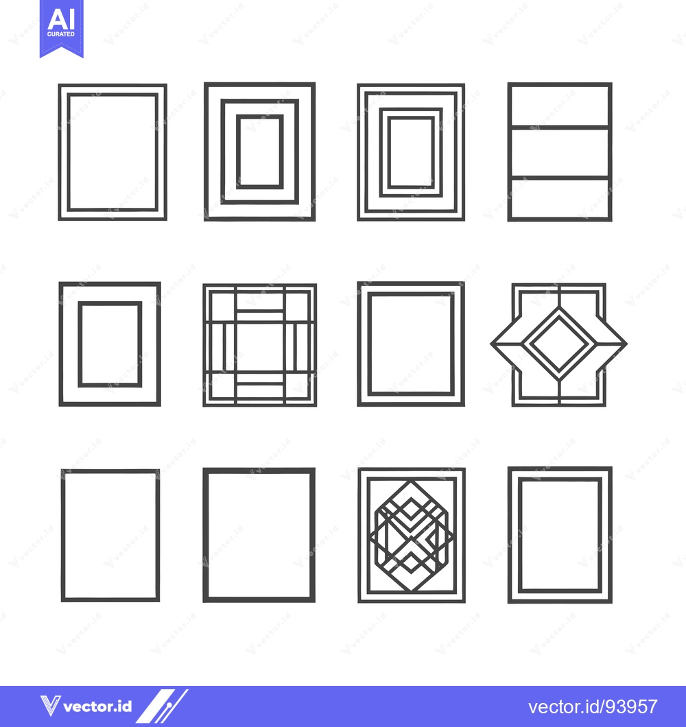 Premium Vector dari Set of 12 Black and White Outline Square Frames