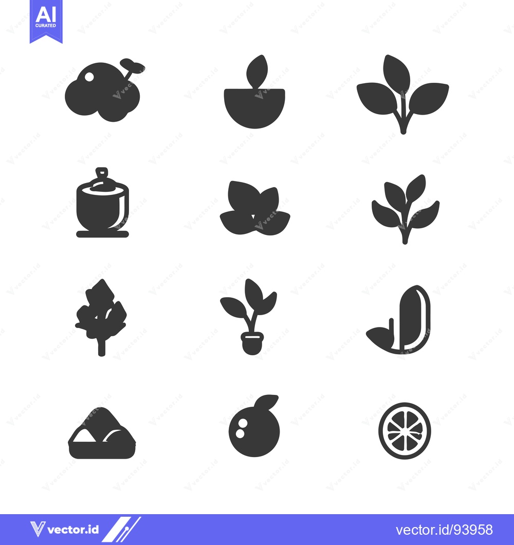 Premium Vector of Set of 12 Black and White Plant Icons