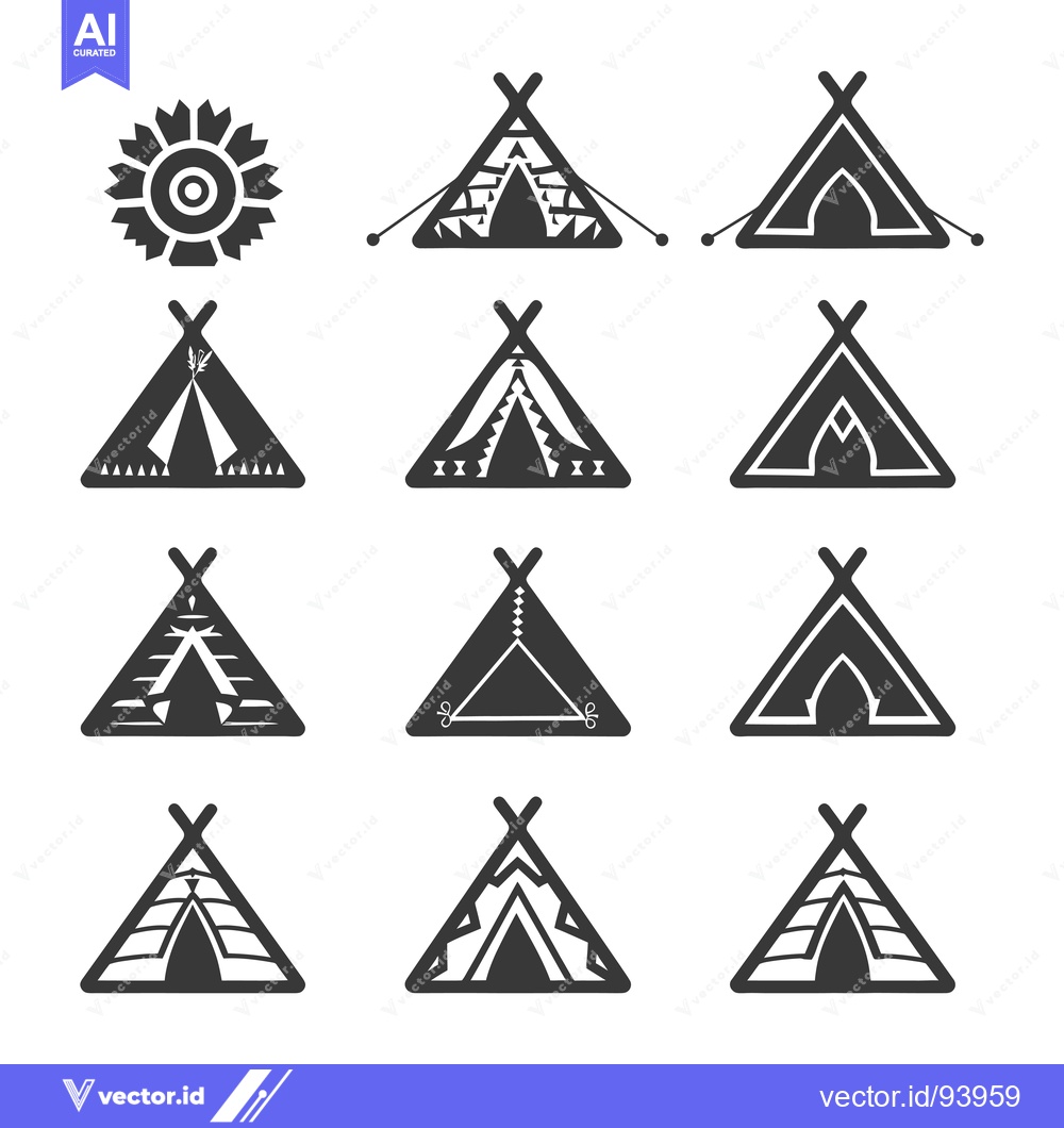 Premium Vector of Set of 12 Black and White Teepee Tent Icons