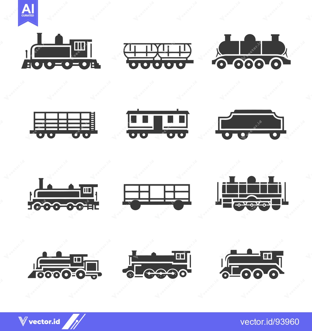 Premium Vector dari Set of 12 Black and White Train Icons