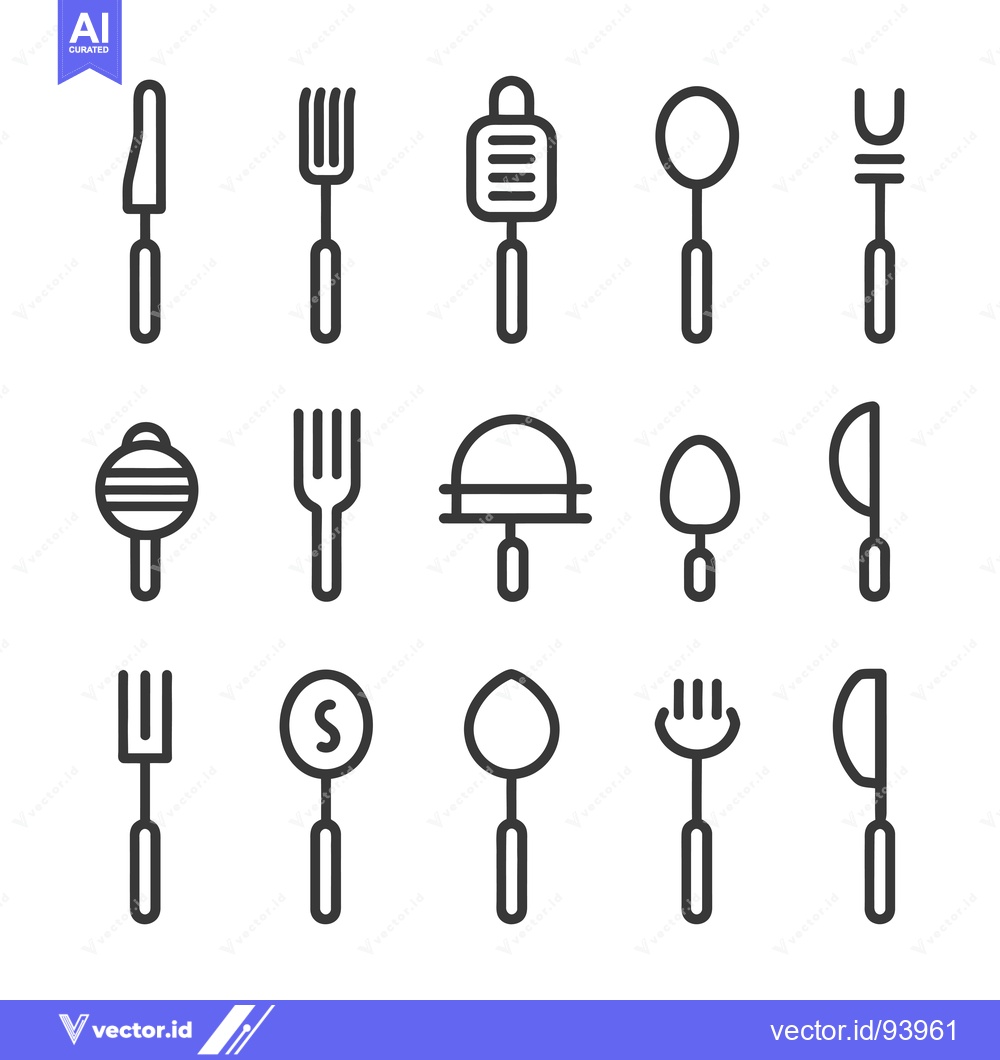 Premium Vector of Set of 12 Black Outline Cutlery Icons