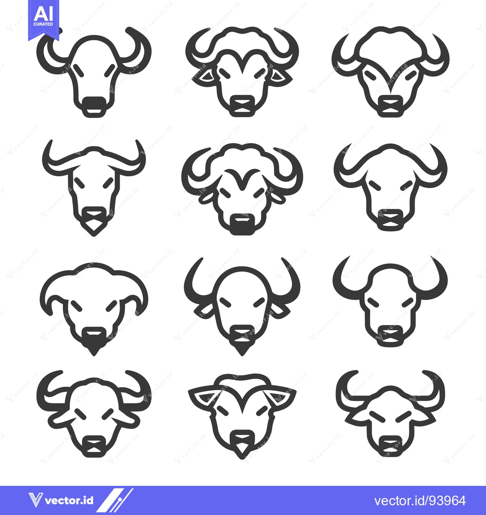 Premium Vector dari Set of 12 Bull and Buffalo Heads in Line Art Style