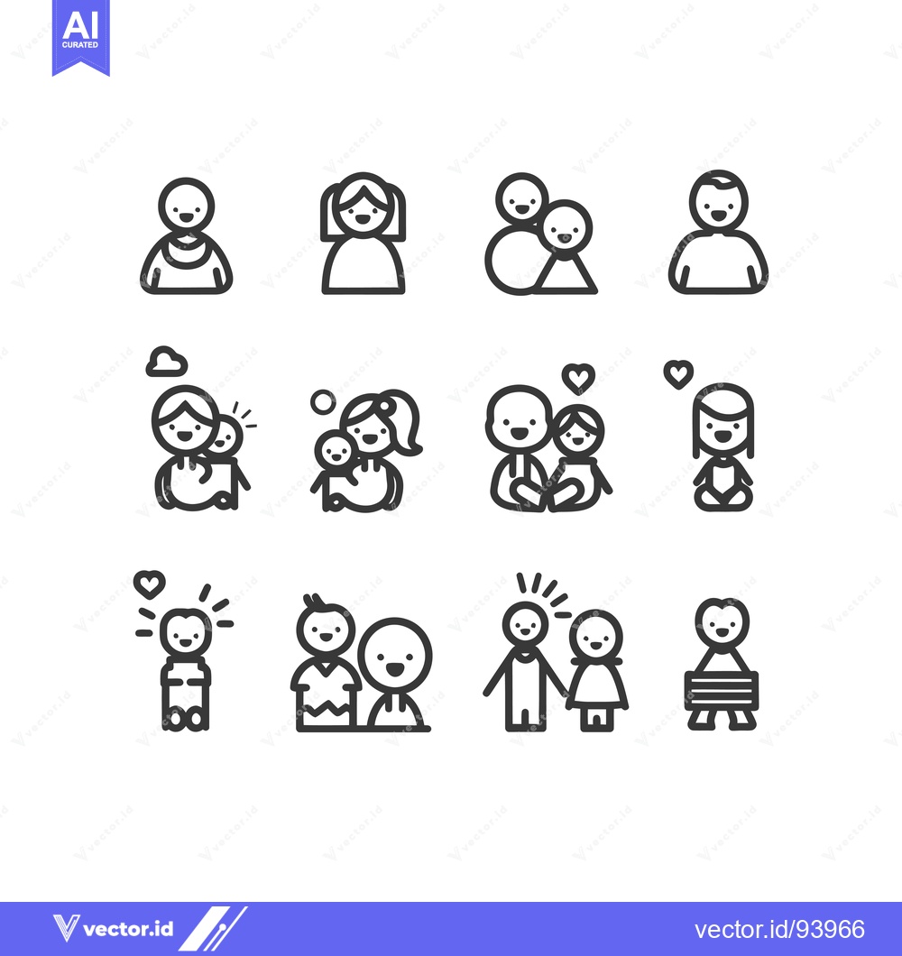 Premium Vector dari Set of 12 Cartoon Family Icons