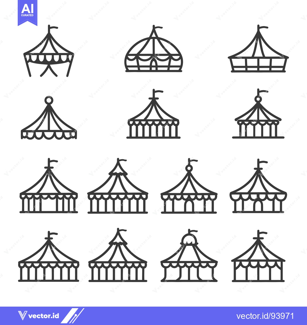Premium Vector of Set of 12 Circus Tent Outline Icons