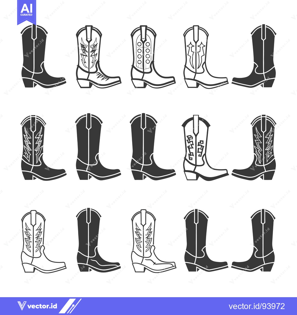 Premium Vector of Set of 12 Cowboy Boots with Various Designs