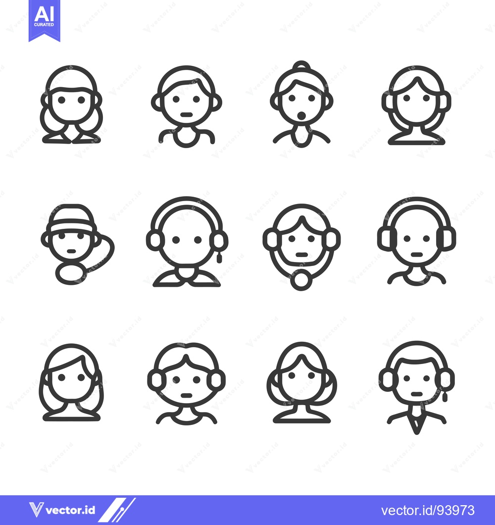 Premium Vector of Set of 12 Customer Support Avatar Icons with Headphones