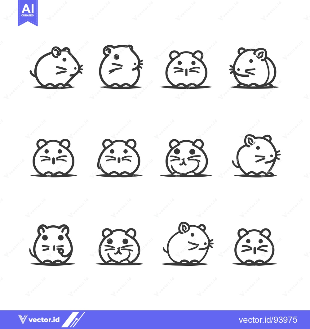 Premium Vector dari Set of 12 Cute Cartoon Hamster Line Drawings