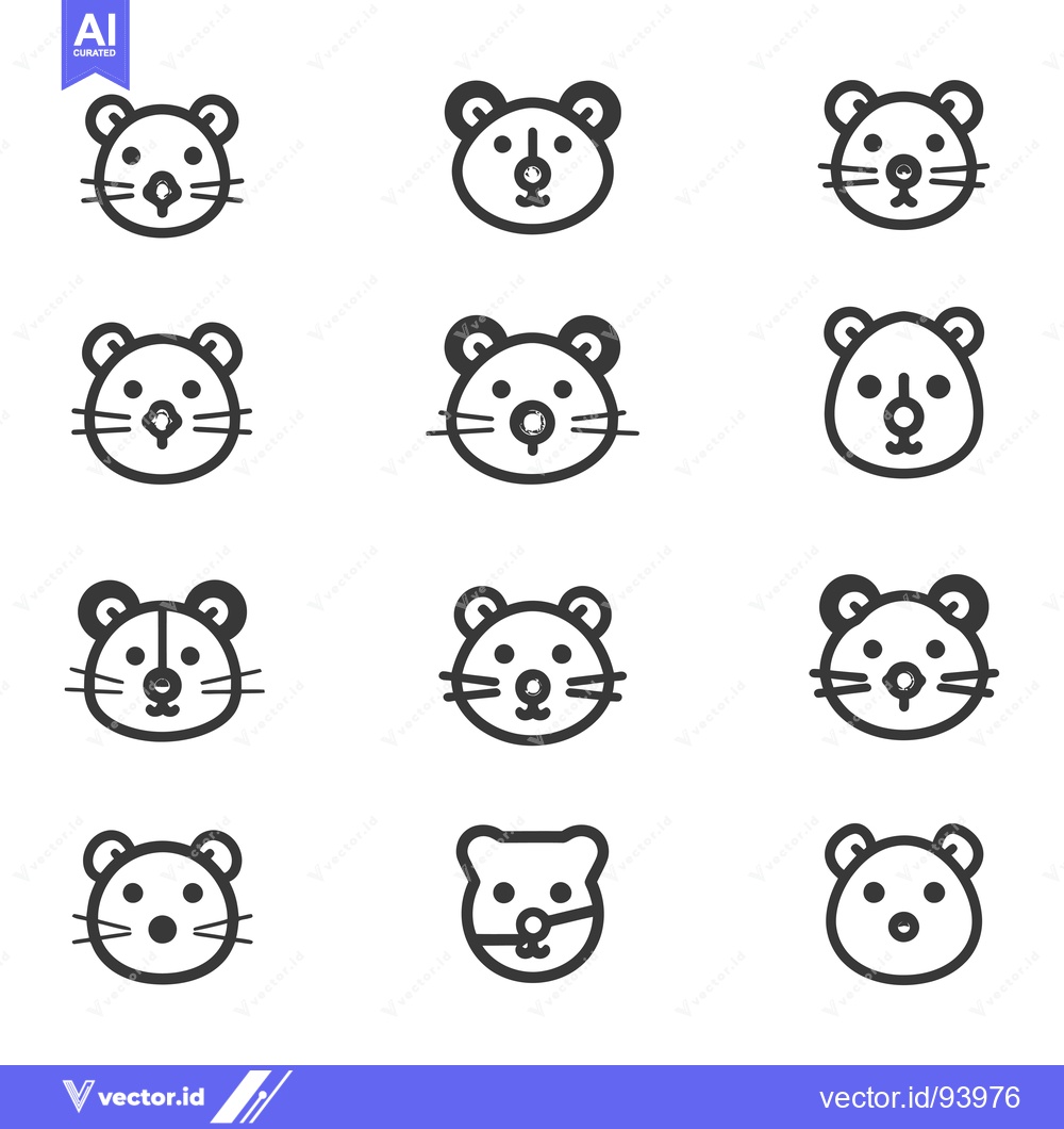 Premium Vector dari Set of 12 Cute Hamster Face Line Icons