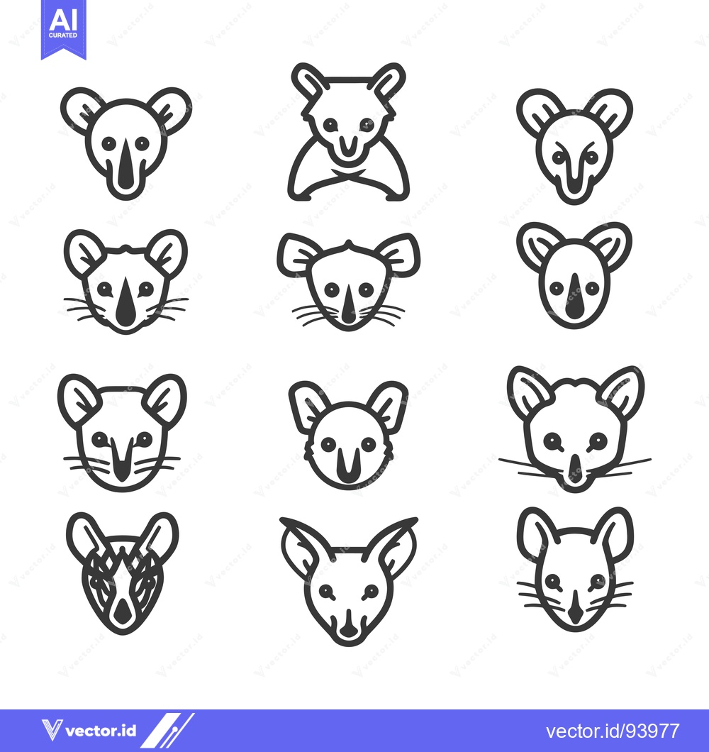Premium Vector dari Set of 12 Cute Outline Animal Head Icons