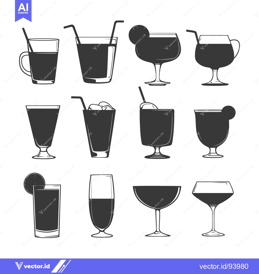 Premium Vector dari Set of 12 Different Drink Glass Illustrations