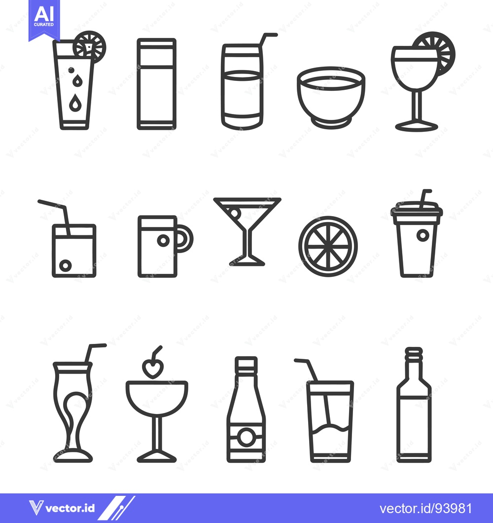 Premium Vector dari Set of 12 Different Drink Icons with Straws, Olives, and Lemon Slices