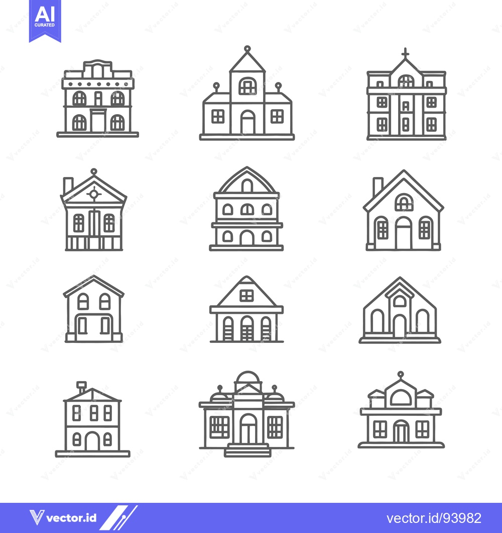 Premium Vector dari Set of 12 Different House Outline Icons