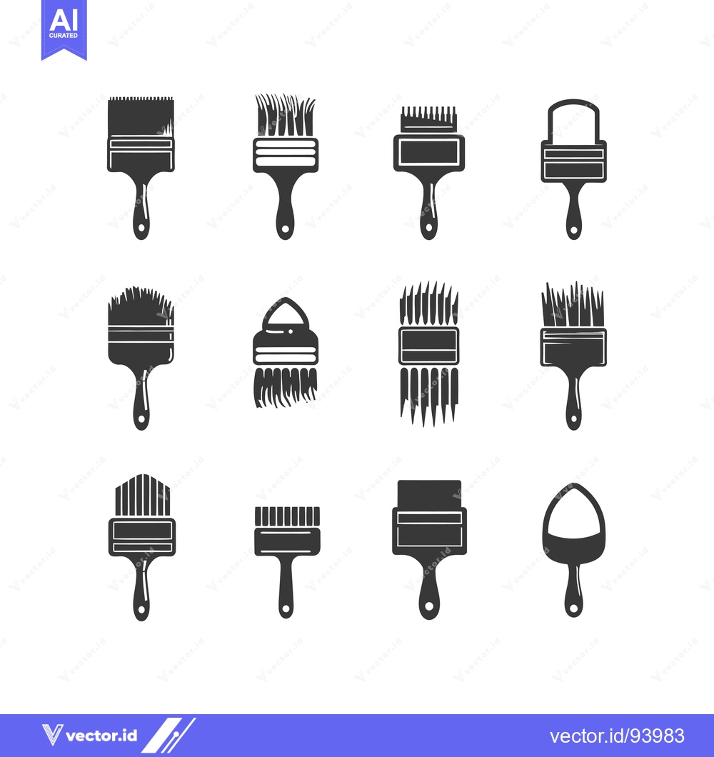 Premium Vector of Set of 12 Different Paint Brushes with Handles