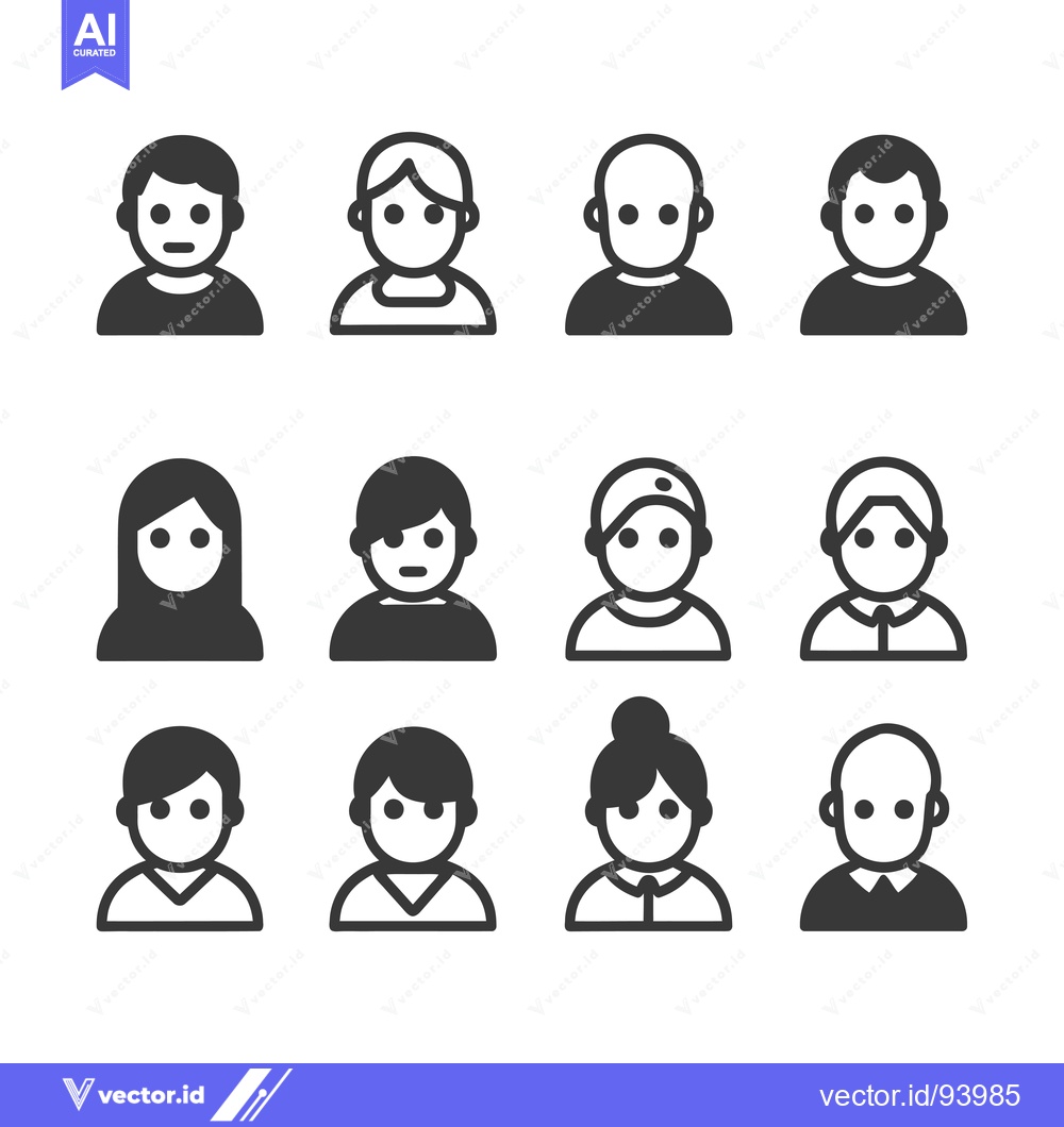 Premium Vector of Set of 12 Diverse User Profile Icons in Black and White