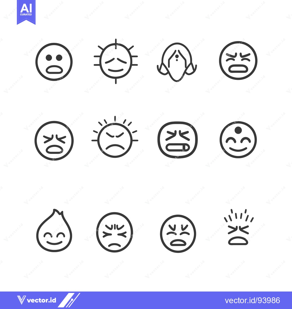 Premium Vector dari Set of 12 Emojis with Different Facial Expressions and Designs