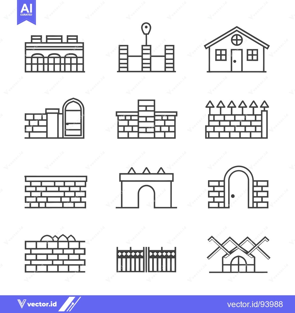 Premium Vector dari Set of 12 Fence and Wall Line Icons