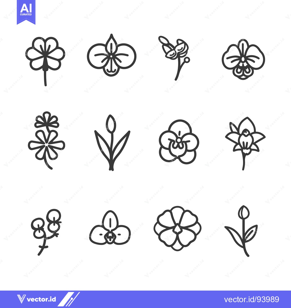Premium Vector of Set of 12 Flower Icons in Outline Style