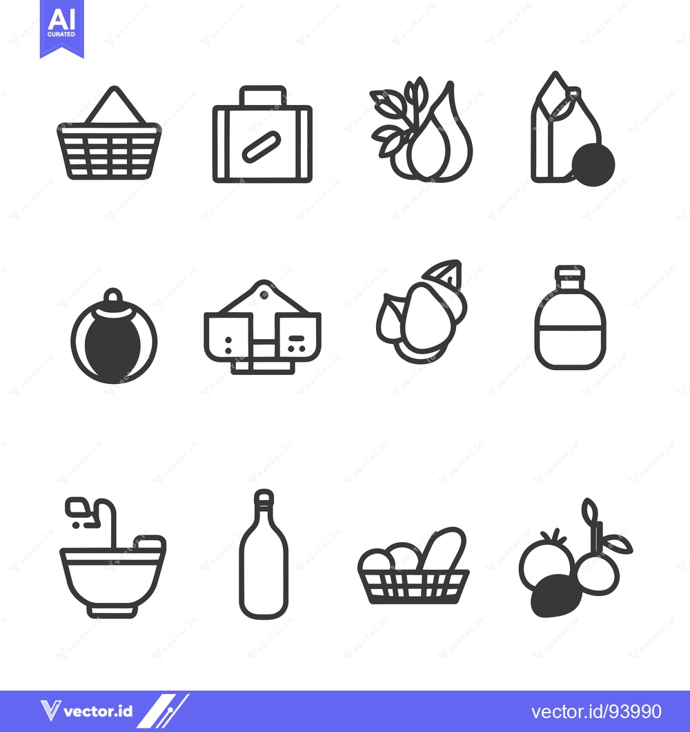 Premium Vector dari Set of 12 Food and Grocery Line Icons