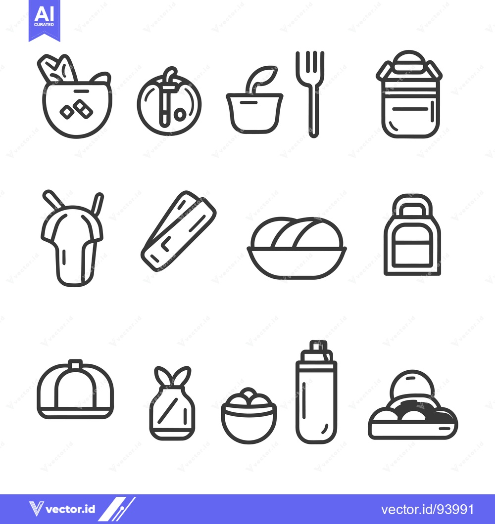 Premium Vector of Set of 12 Food Storage Icons in Line Style