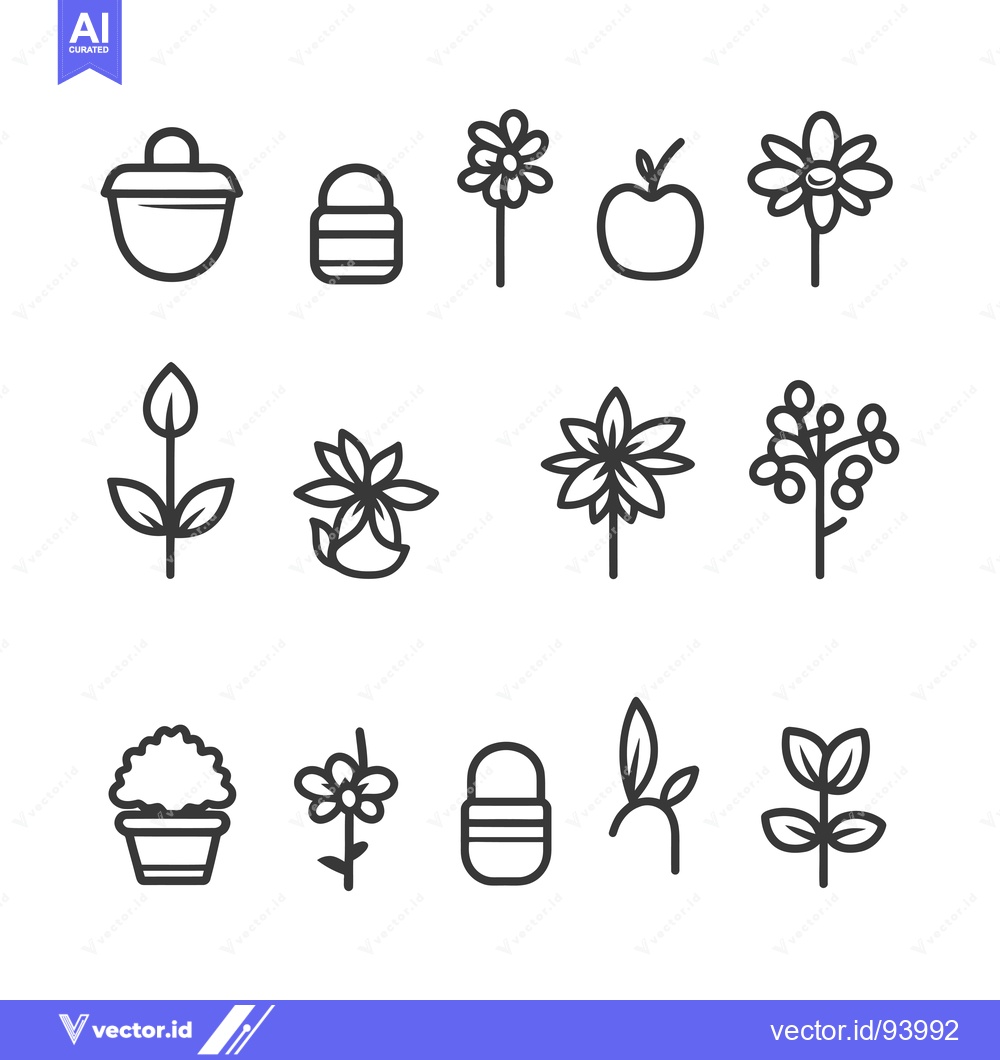 Premium Vector of Set of 12 Gardening and Flower Outline Icons