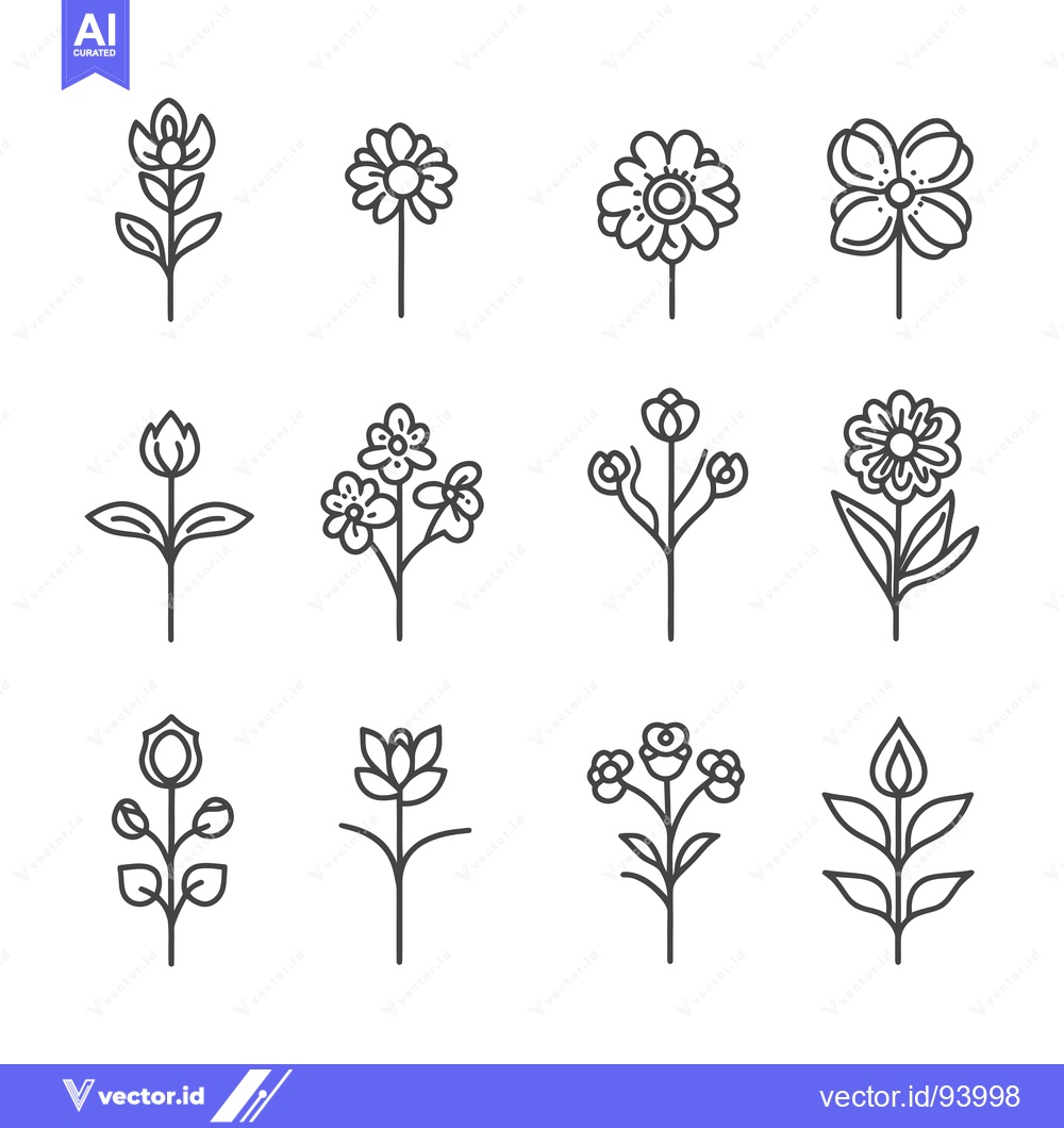 Premium Vector dari Set of 12 Hand-Drawn Flower Line Art Illustrations