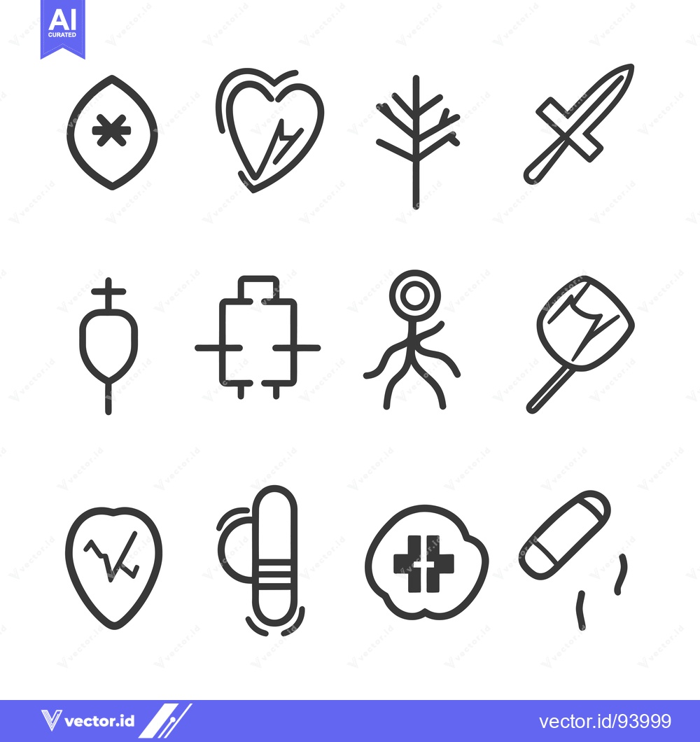 Premium Vector dari Set of 12 Hand-Drawn Line Art Icons