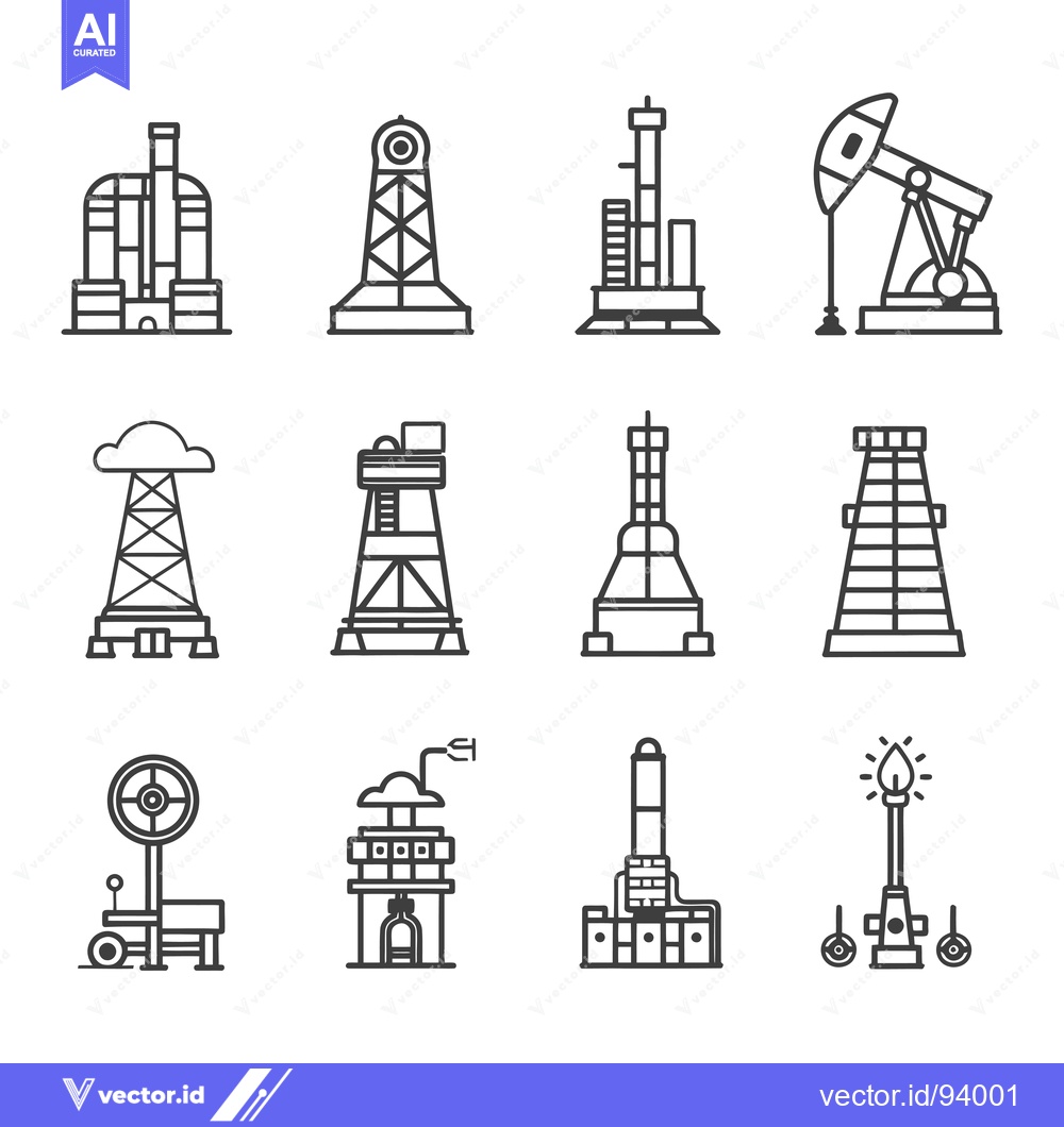 Premium Vector of Set of 12 Industry and Oil Refinery Icons