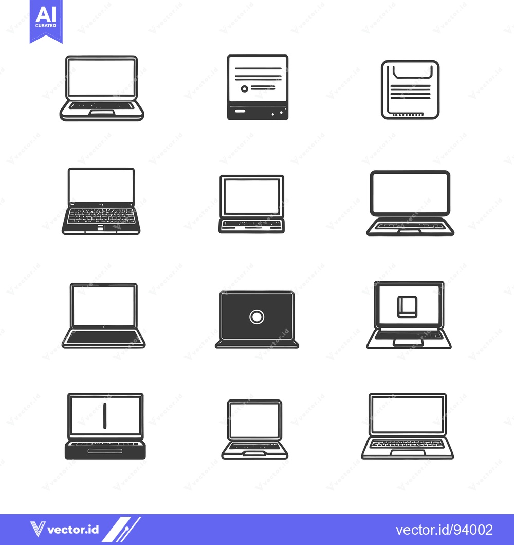 Premium Vector of Set of 12 Laptop Icons in Hand-Drawn Style