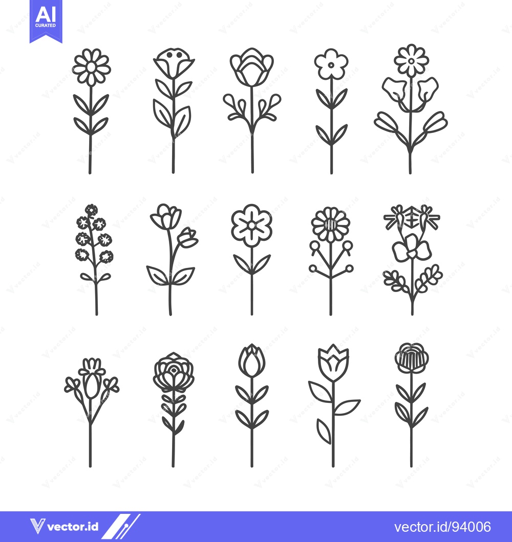 Premium Vector of Set of 12 Line Art Floral Designs