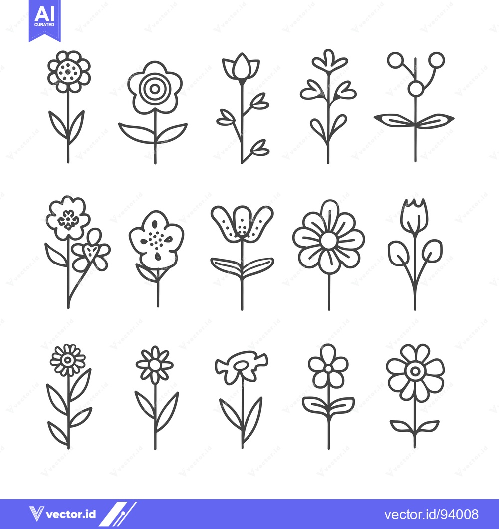 Premium Vector dari Set of 12 Line Art Flower Icons