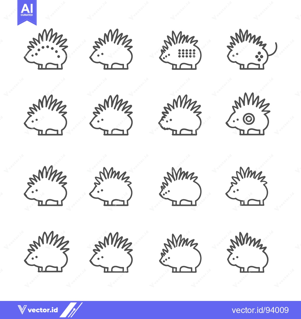 Premium Vector dari Set of 12 Line Art Hedgehog Icons with Different Spines