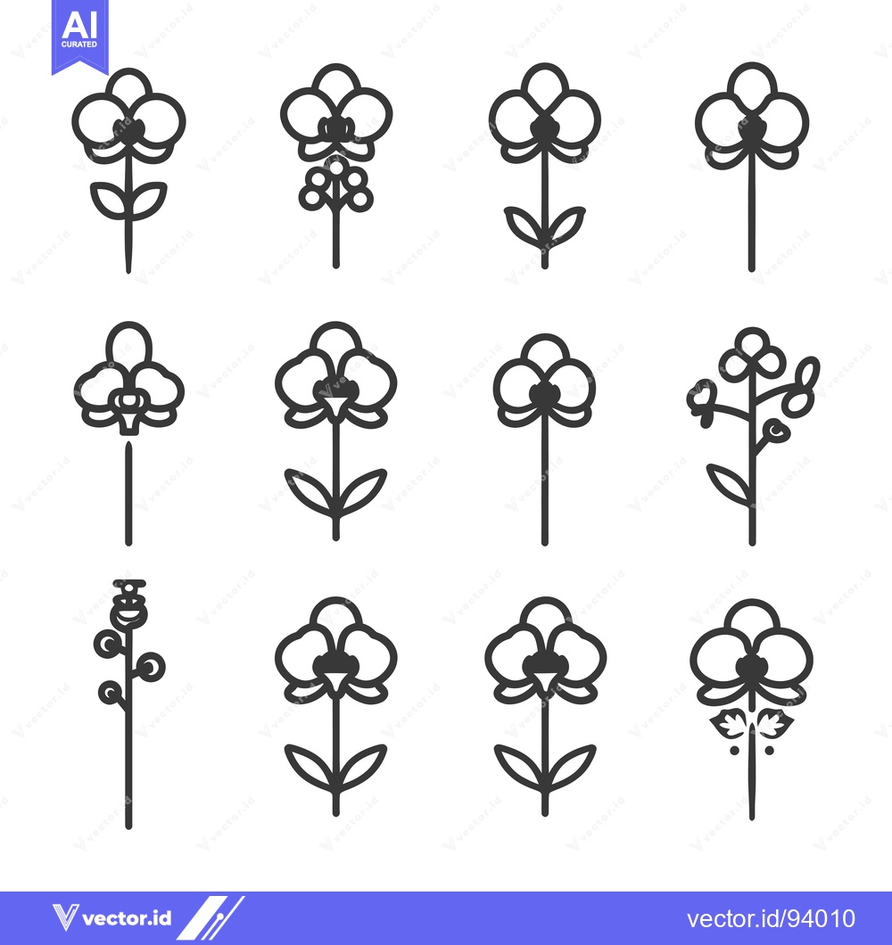 Premium Vector of Set of 12 Line Art Orchid Flower Icons