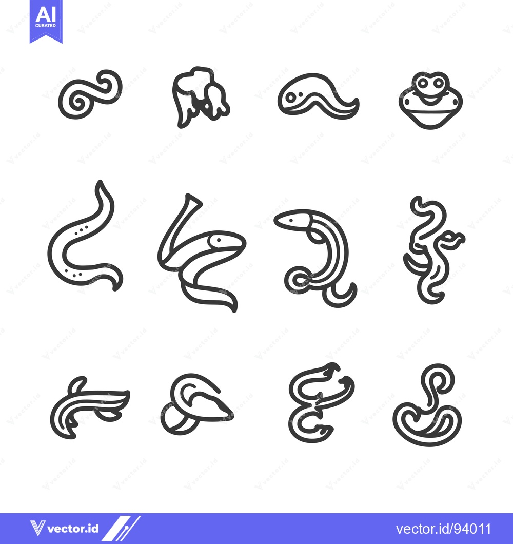Premium Vector dari Set of 12 Line Art Worm Icons