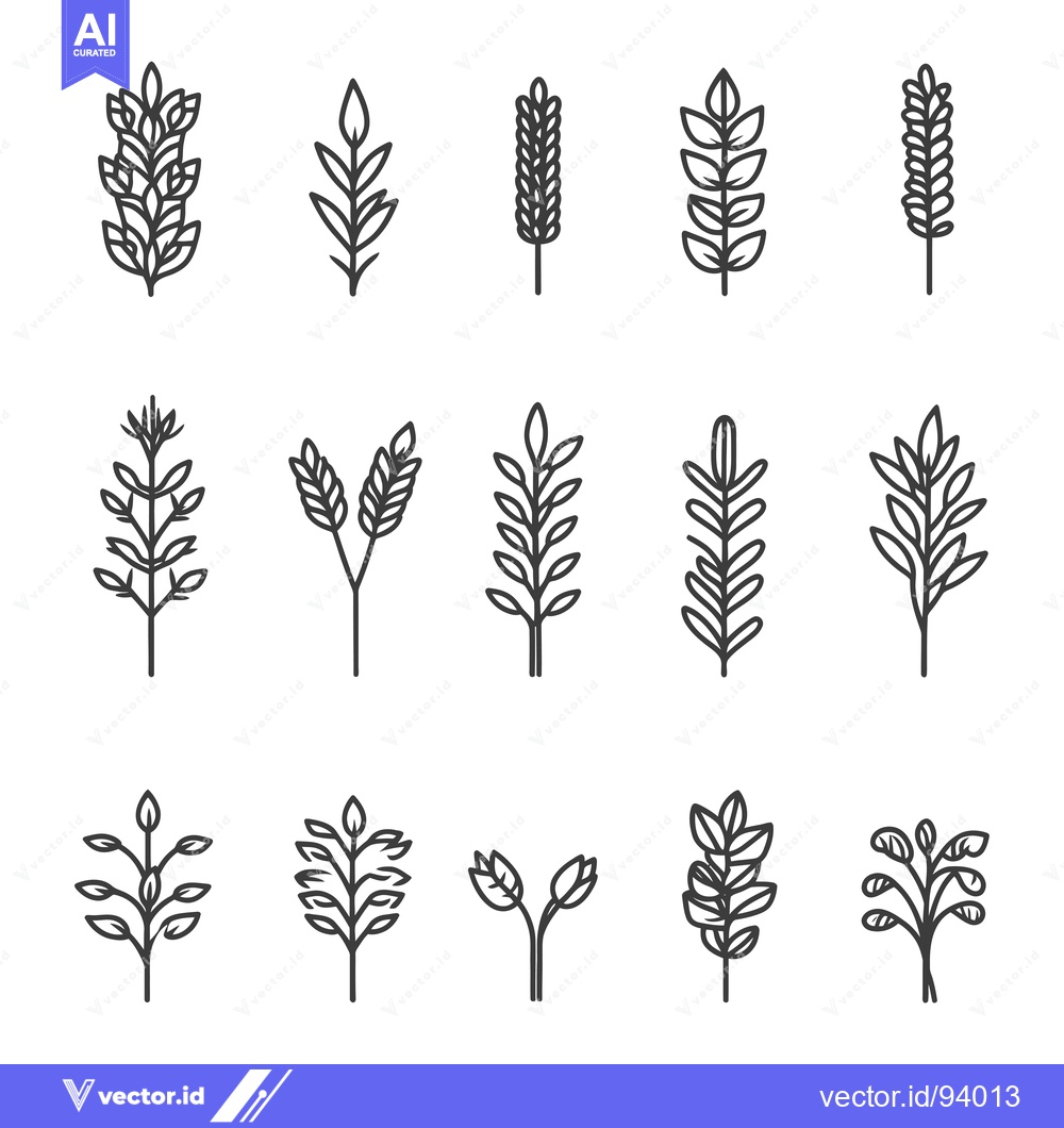 Premium Vector of Set of 12 Line Drawings of Various Plant Sprouts and Stalks