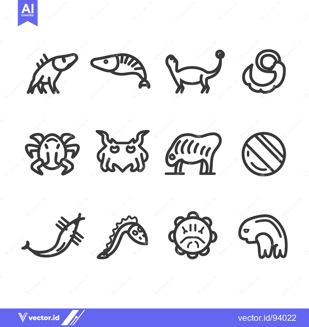 Premium Vector dari Set of 12 Line Icons of Extinct Animals