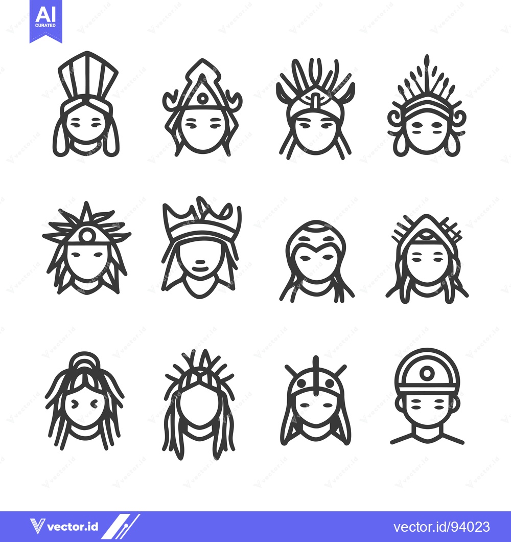 Premium Vector of Set of 12 Line Icons of People Wearing Different Headwear