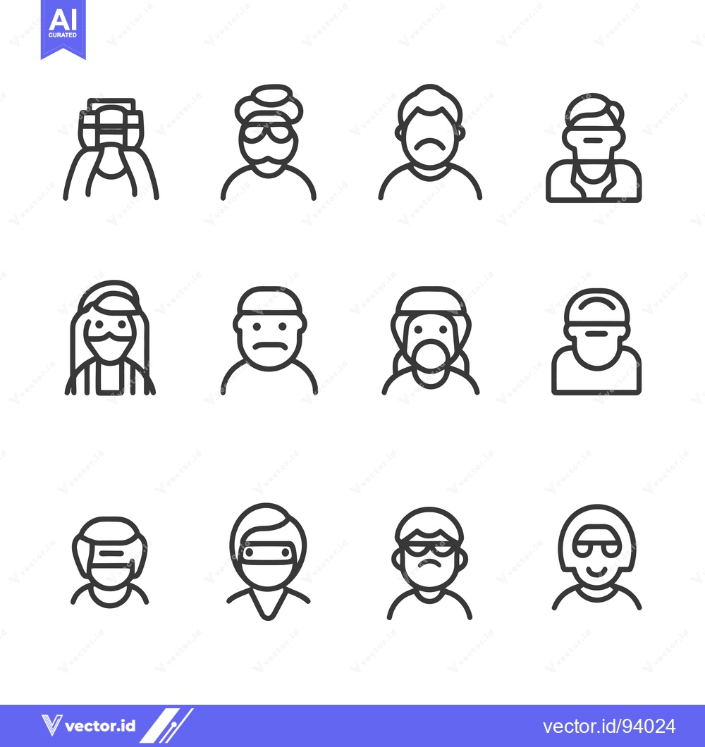 Premium Vector dari Set of 12 Line Icons of People Wearing Different Headwear