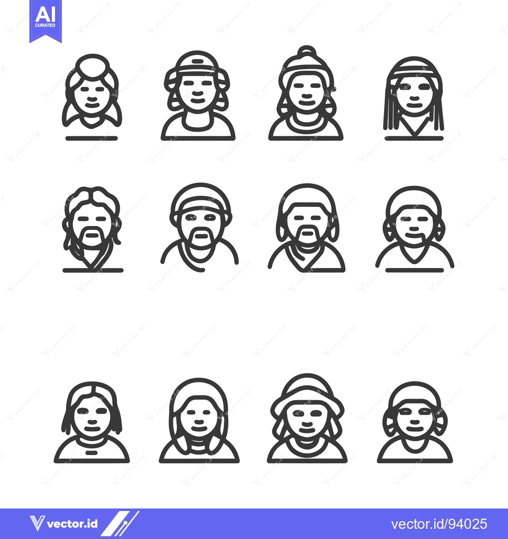 Premium Vector of Set of 12 Line Icons of People with Different Hairstyles