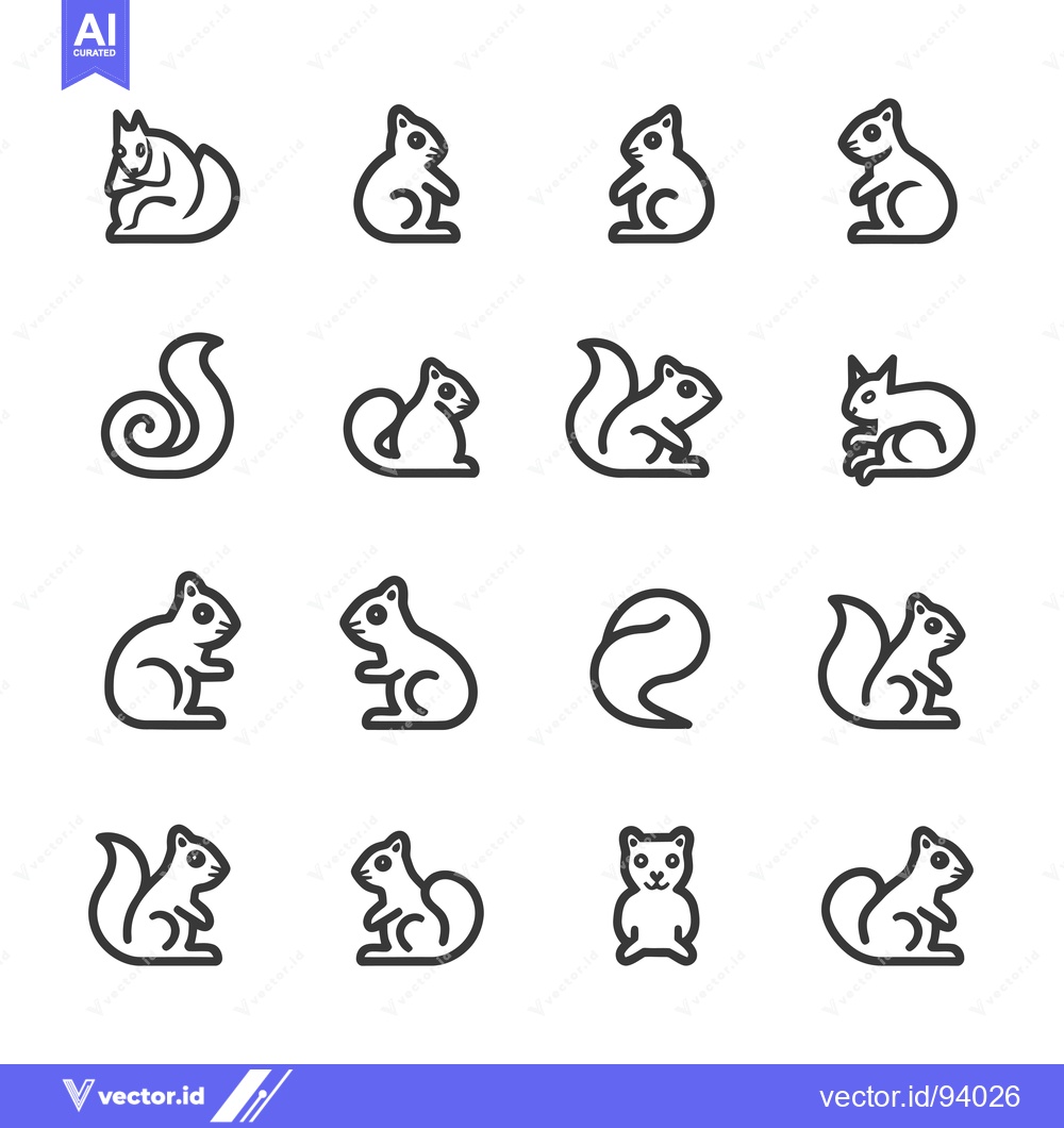 Premium Vector of Set of 12 Line Icons of Squirrels in Different Poses