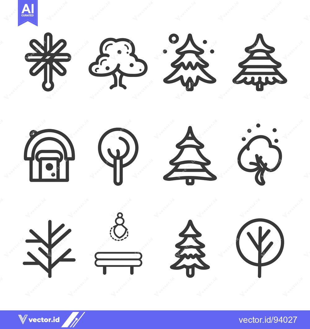 Premium Vector dari Set of 12 Line Icons of Trees, Plants, and Nature Elements