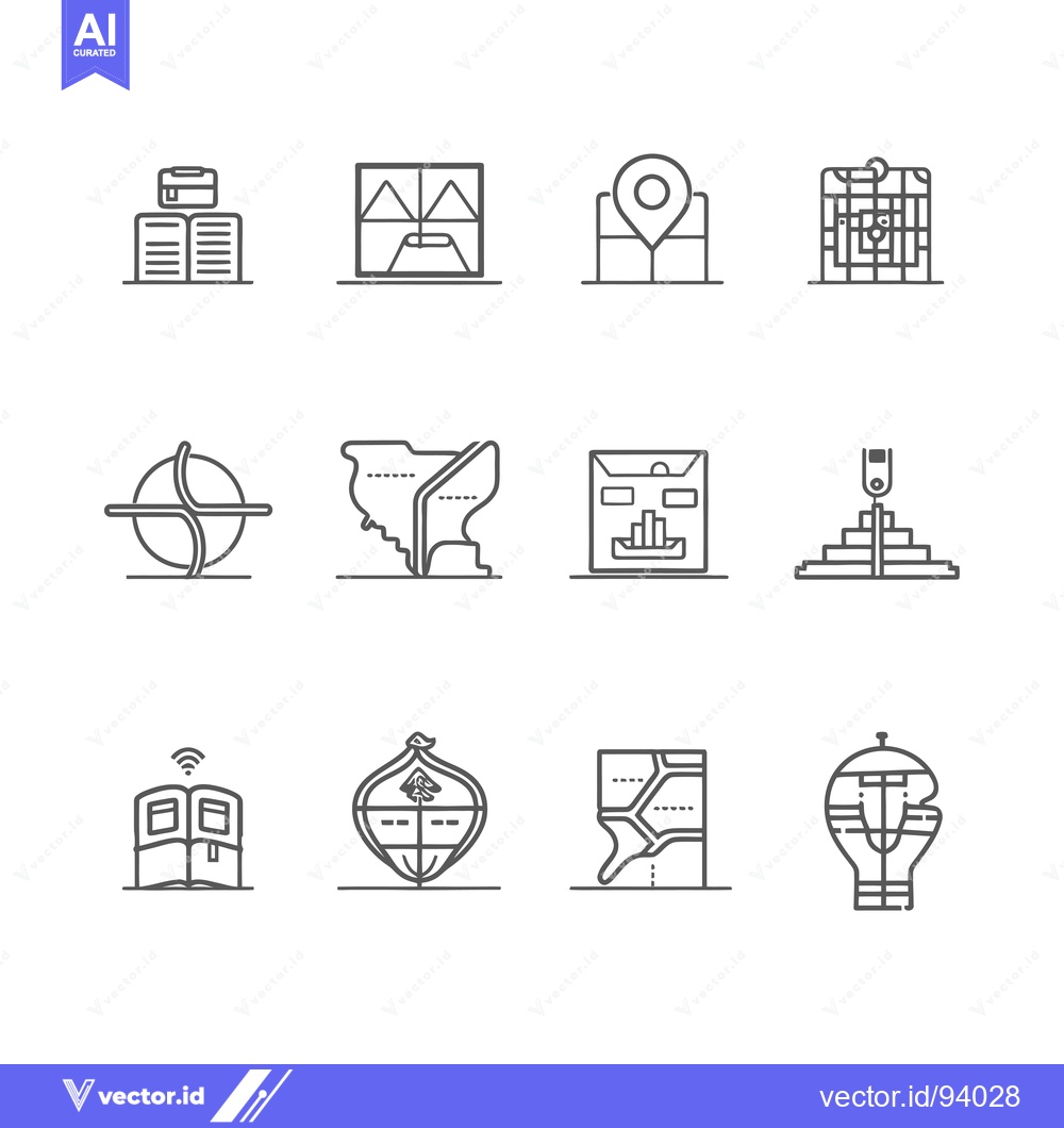 Premium Vector of Set of 12 Line Icons Related to Locations and Navigation