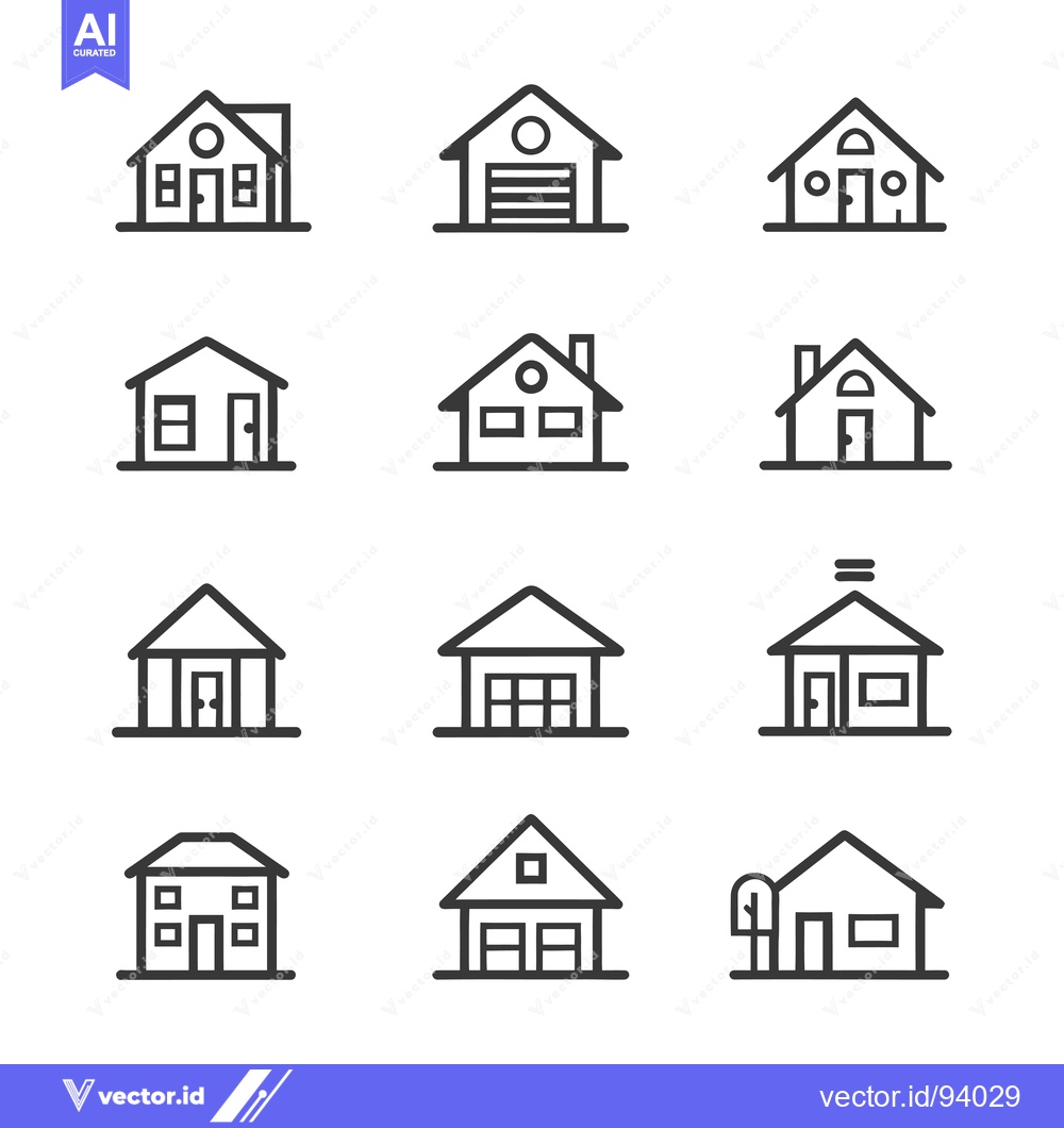 Premium Vector of Set of 12 Line Icons Representing Different Types of Houses