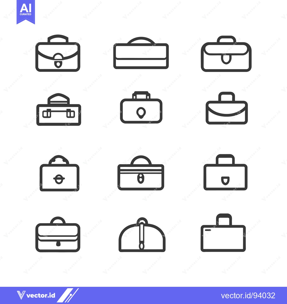 Premium Vector of Set of 12 Line Icons Representing Suitcases and Briefcases