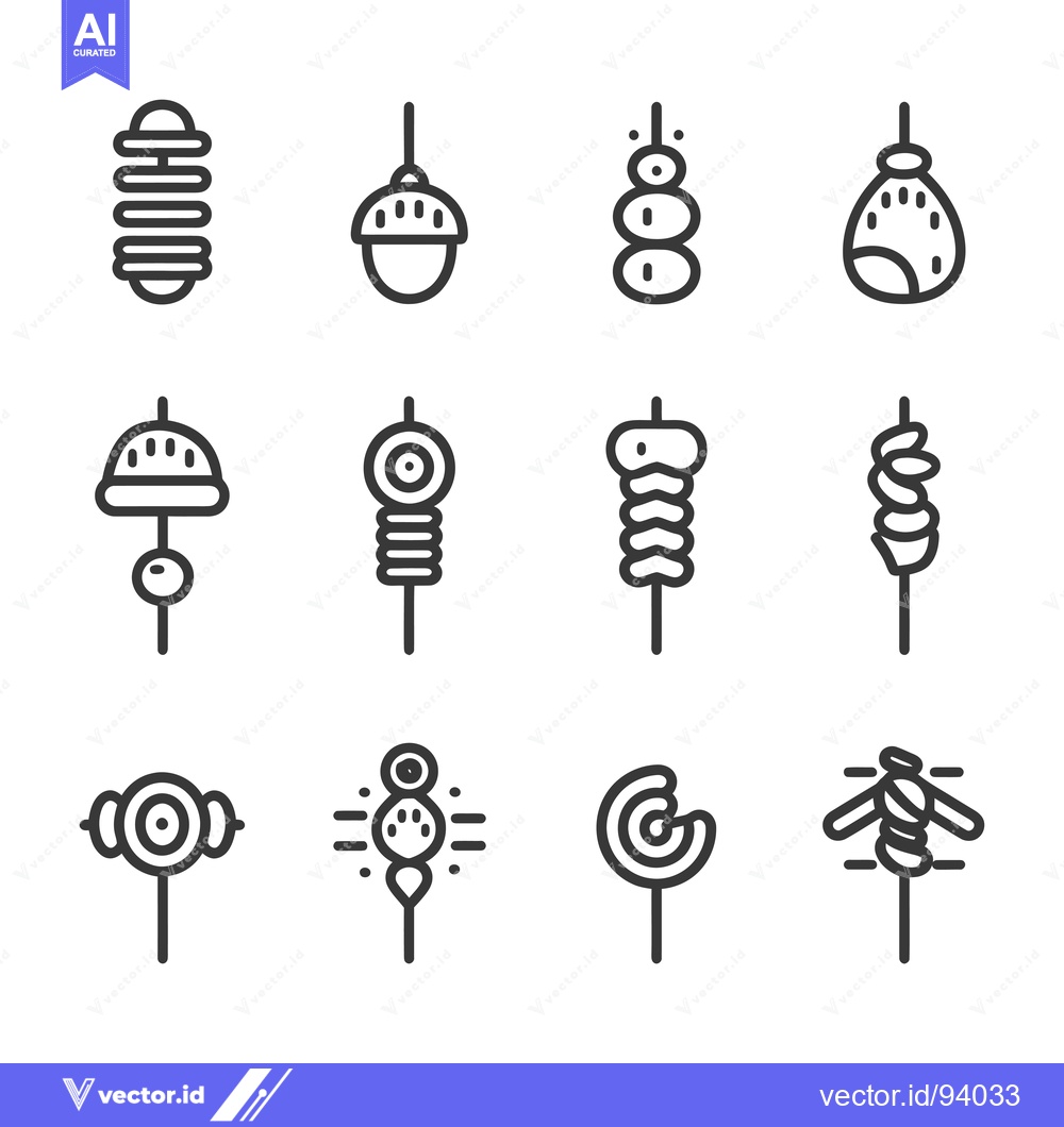 Premium Vector dari Set of 12 Line Icons Representing Various Food Items on Skewers