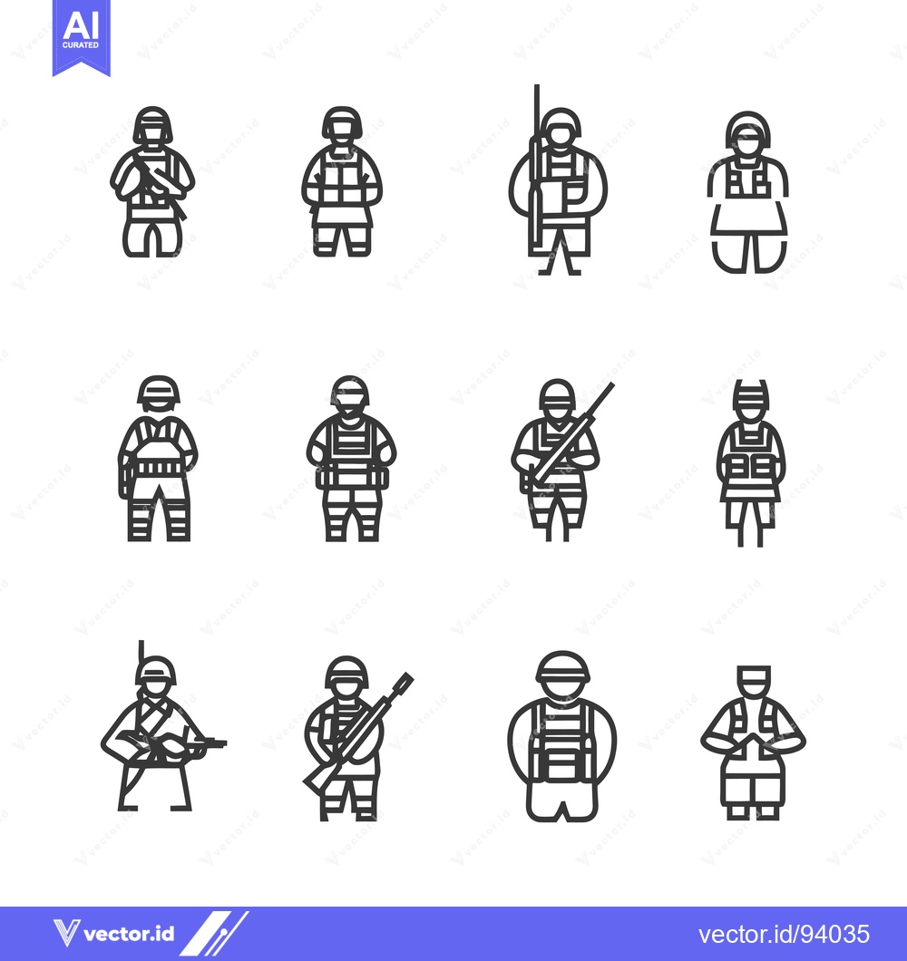 Premium Vector of Set of 12 Military Soldiers Line Icons
