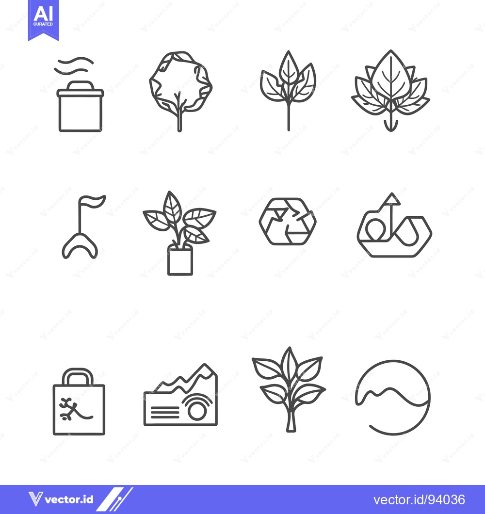 Premium Vector dari Set of 12 Minimalist Line Icons with Nature and Ecology Themes