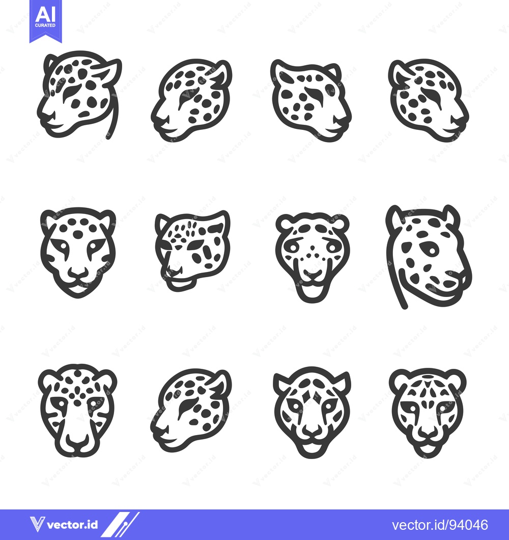 Premium Vector dari Set of 12 outlined leopard head icons in different poses