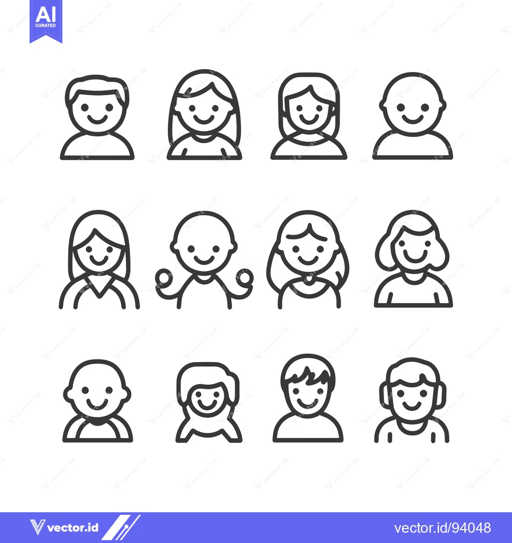 Premium Vector of Set of 12 Outline Icons Representing Different People